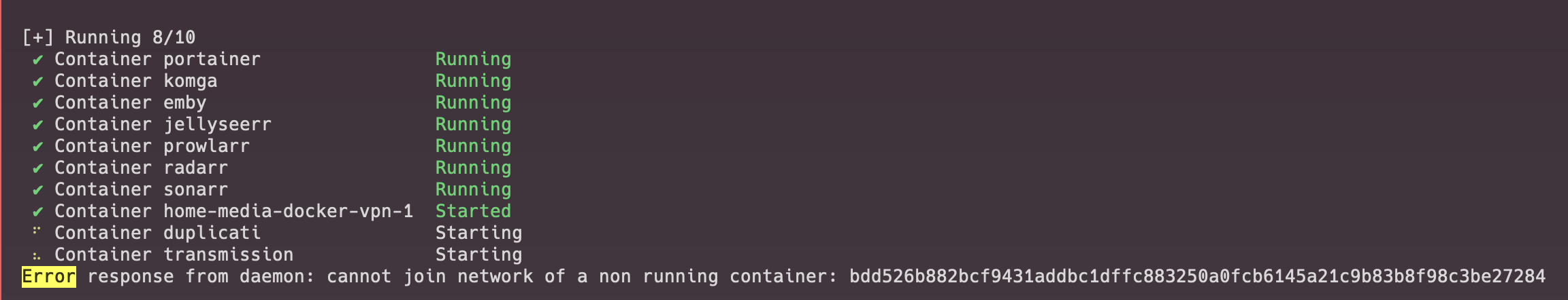 docker start error